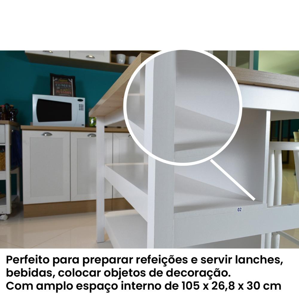 Ilha Cozinha Ditália 2 Prateleiras Branco CD-1019