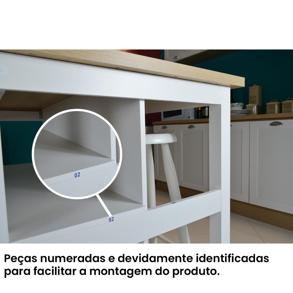 Ilha Cozinha Ditália 2 Prateleiras Branco CD-1019