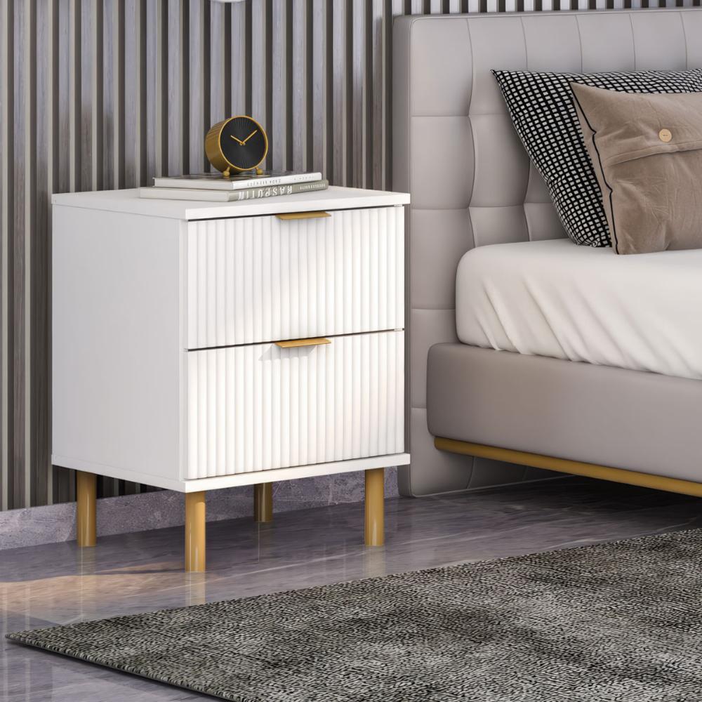 Mesa de Cabeceira Ditália 2 Gavetas DM-121 cor:branco