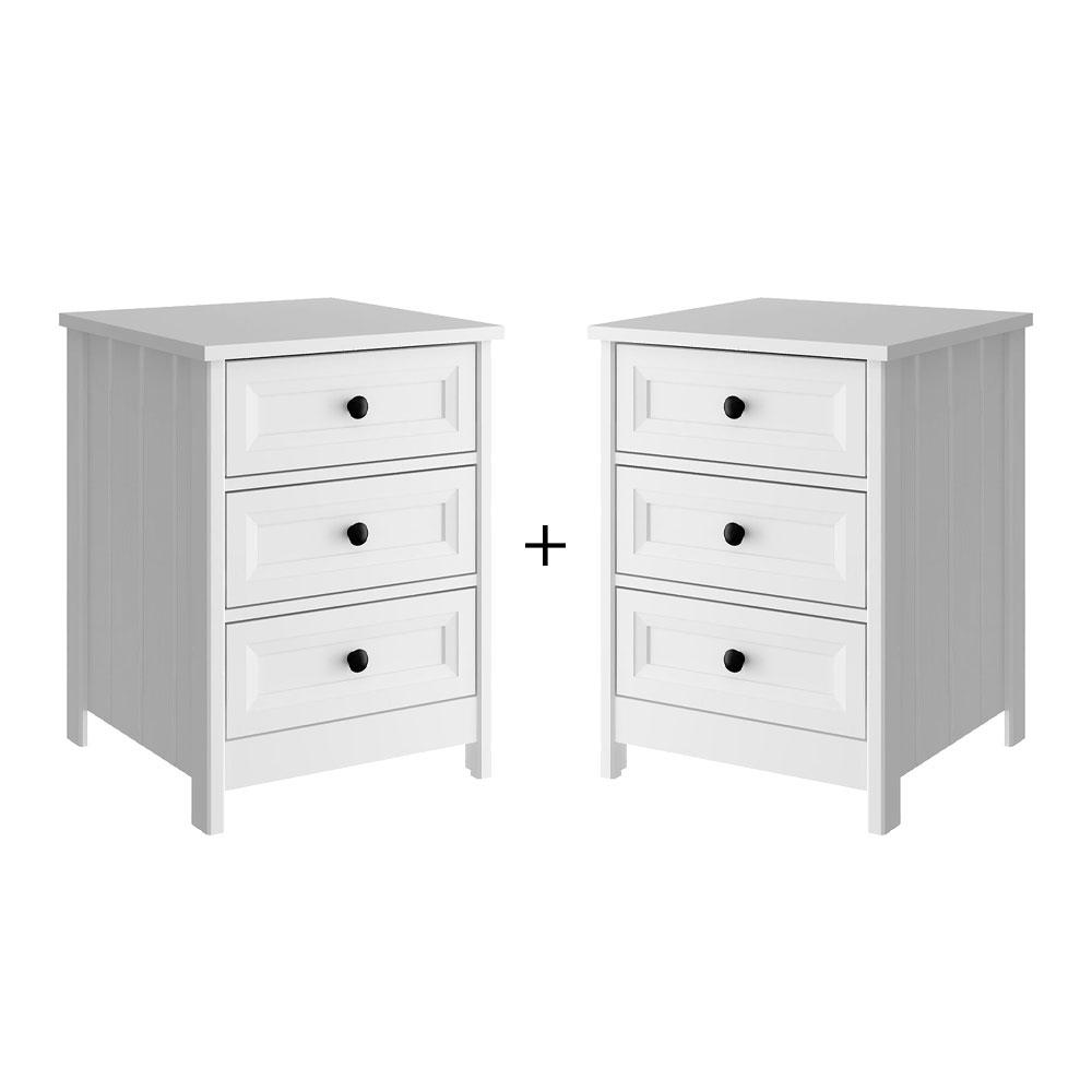 Mesa de Cabeceira Ditália 2 Unidades 3 Gavetas DM-111 Branco