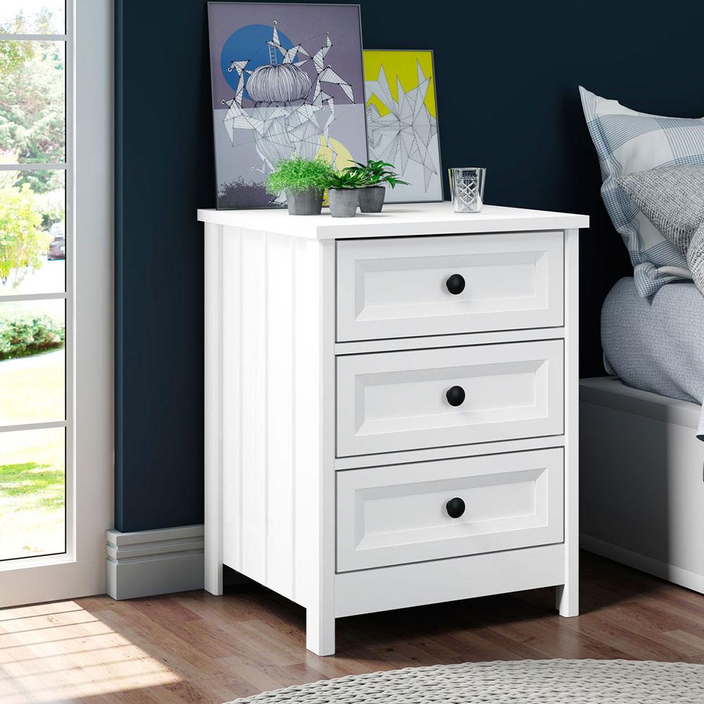 Mesa de Cabeceira Ditália 2 Unidades 3 Gavetas DM-111 Branco