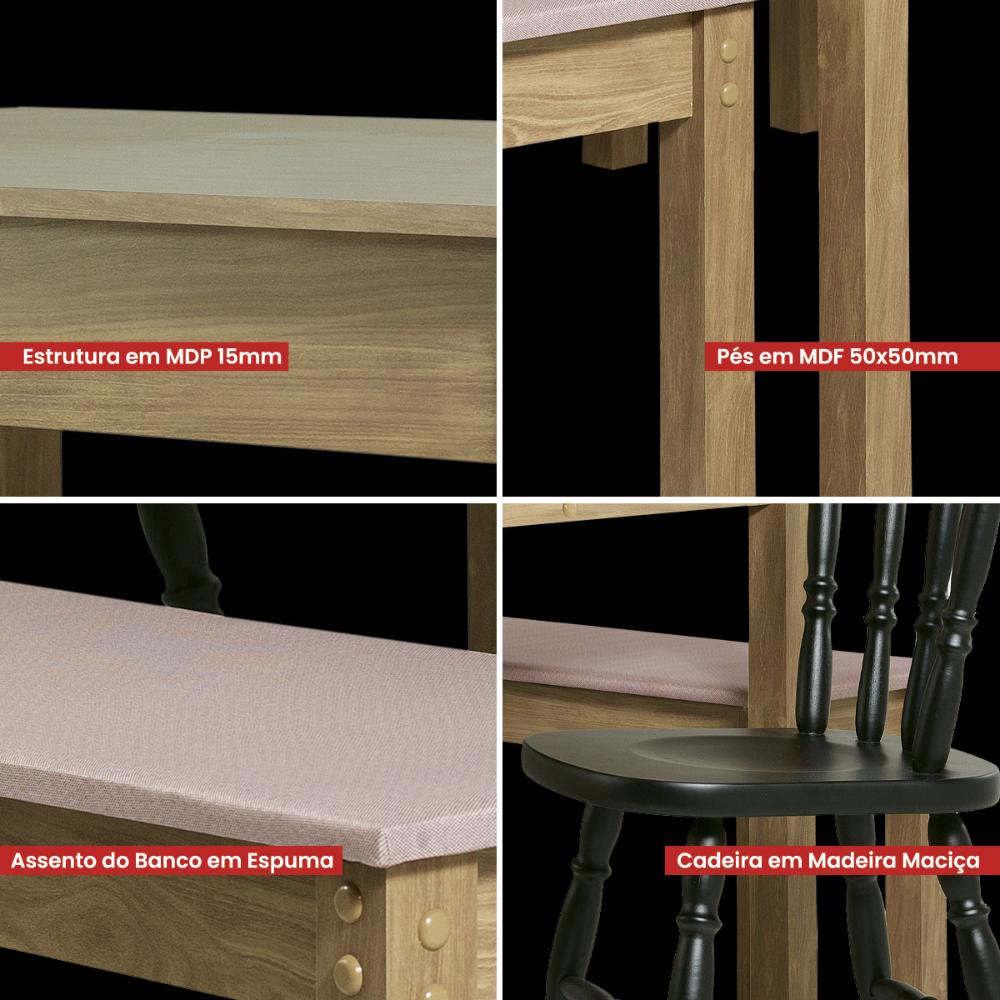 Mesa de Jantar Ditália 2Bancos 2Cad JA-220+JA-225 Cor:Diamond