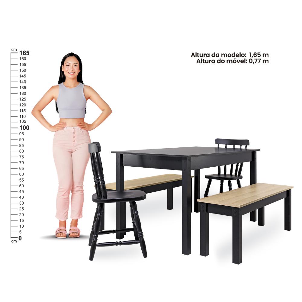 Mesa de Jantar Ditália 2Bancos 2Cad JA-220+JA-225 Cor:Preto