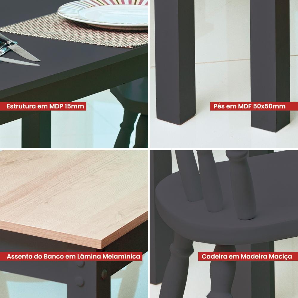 Mesa de Jantar Ditália 2Bancos 2Cad JA-220+JA-225 Cor:Preto