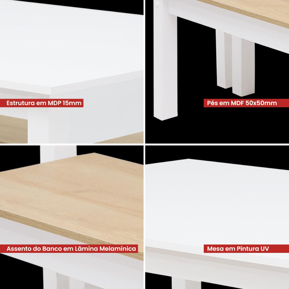 Mesa de Jantar Ditália 2Bancos JA-220+JA-225 Cor:Branco