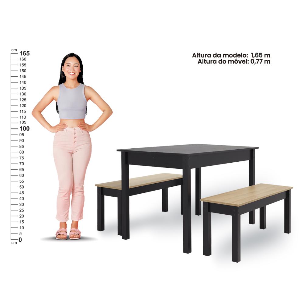 Mesa de Jantar Ditália 2Bancos JA-220+JA-225 Cor:Preto