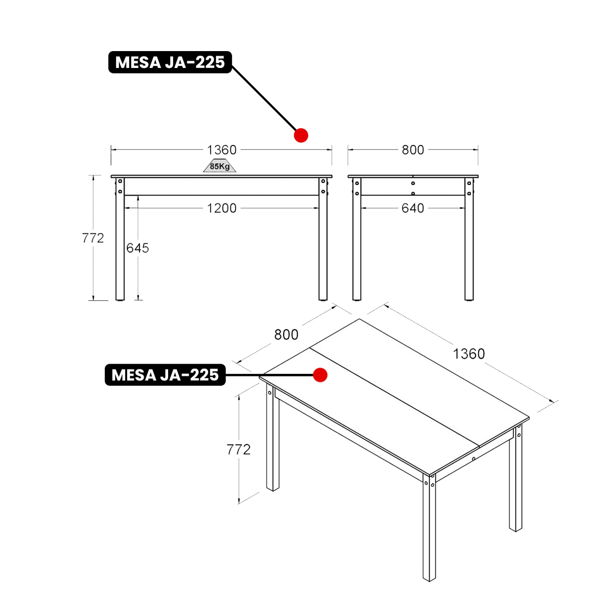 Mesa de Jantar Ditália JA-225 Cor:Preto