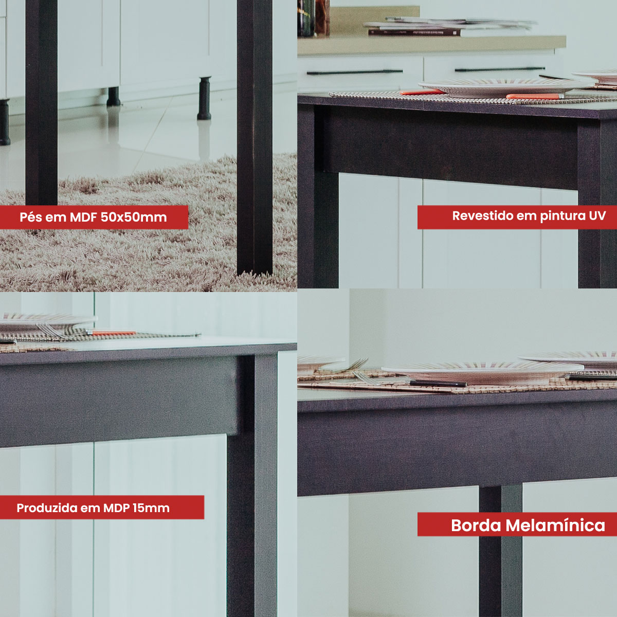 Mesa de Jantar Ditália JA-225 Cor:Preto