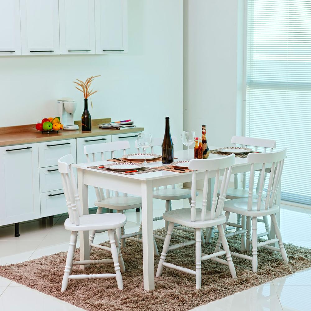 Mesa de Jantar Ditália com 6 Cadeiras JA-225 Cor:Branco