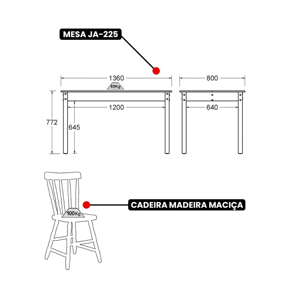 Mesa de Jantar Ditália com 6 Cadeiras JA-225 Cor:Diamond