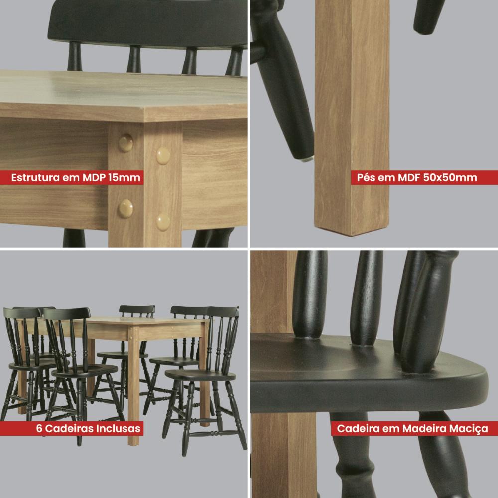Mesa de Jantar Ditália com 6 Cadeiras JA-225 Cor:Diamond