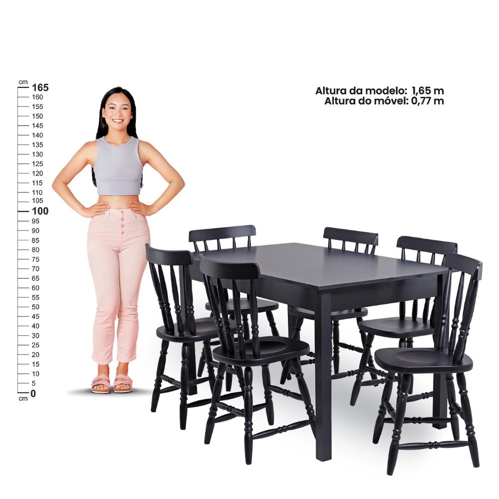 Mesa de Jantar Ditália com 6 Cadeiras JA-225 Cor:Preto