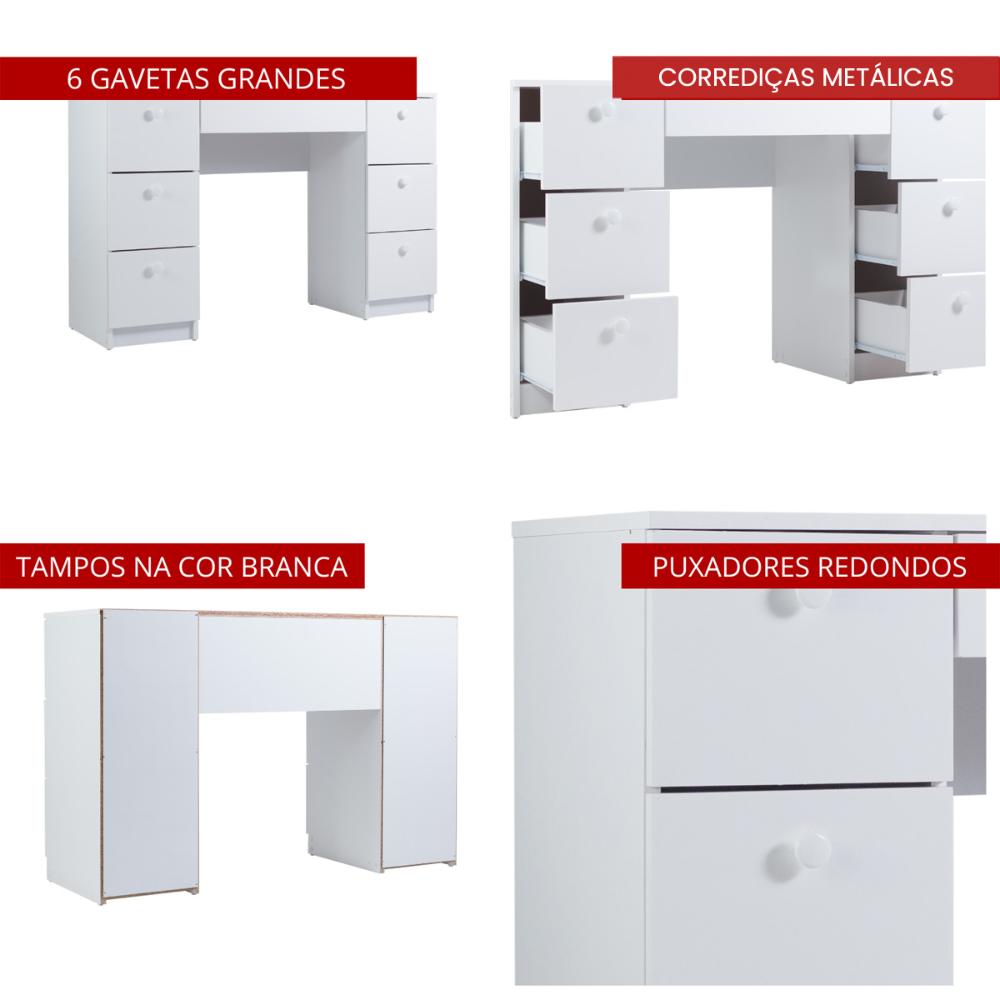 Mesa de escritório Ditália 7 Gavetas com Cadeira PE-100 COR:branco