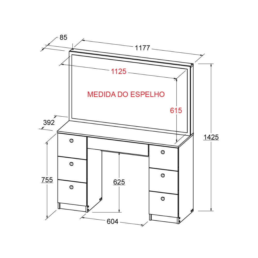 Penteadeira Ditália 7 Gavetas PE-80 Branco UV Acetinado