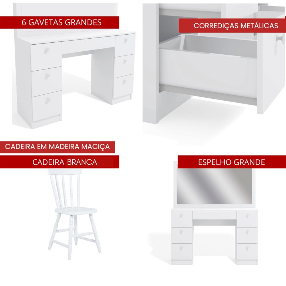 Penteadeira Ditália 7 Gavetas com Cadeira PE-80 COR:branco