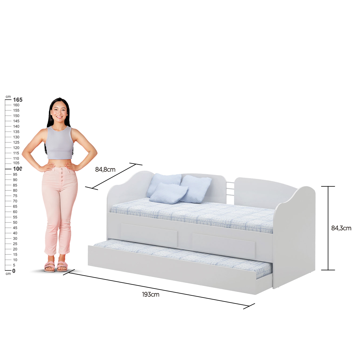 Sofá Cama Solteiro C/ Colchões Ditália Cama Aux CM-08 Branco