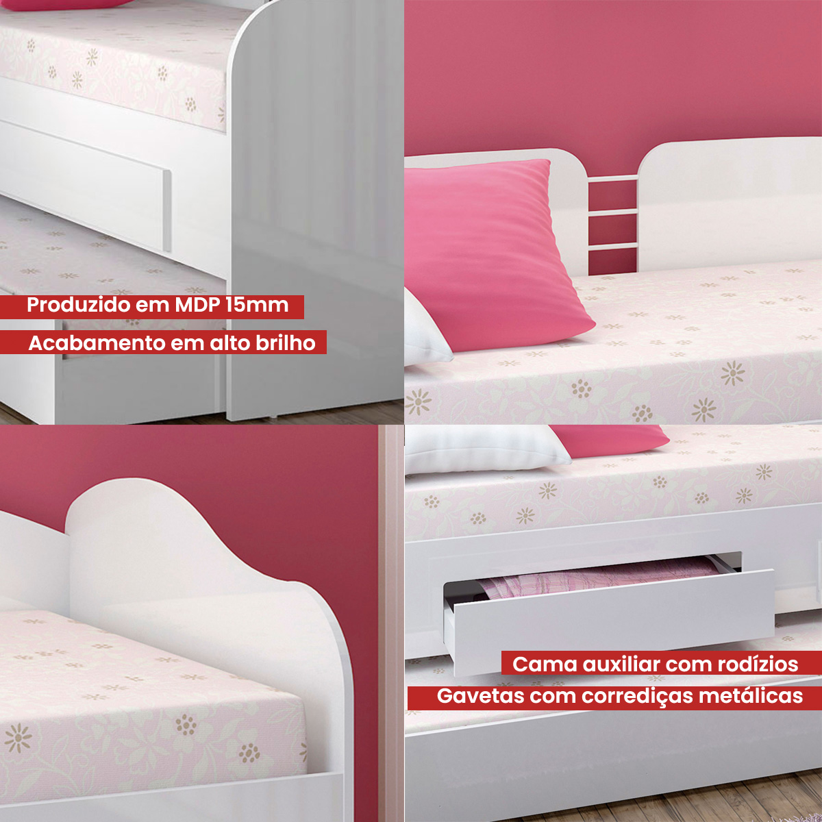 Sofá Cama Solteiro C/ Colchões Ditália Cama Aux CM-08 Branco