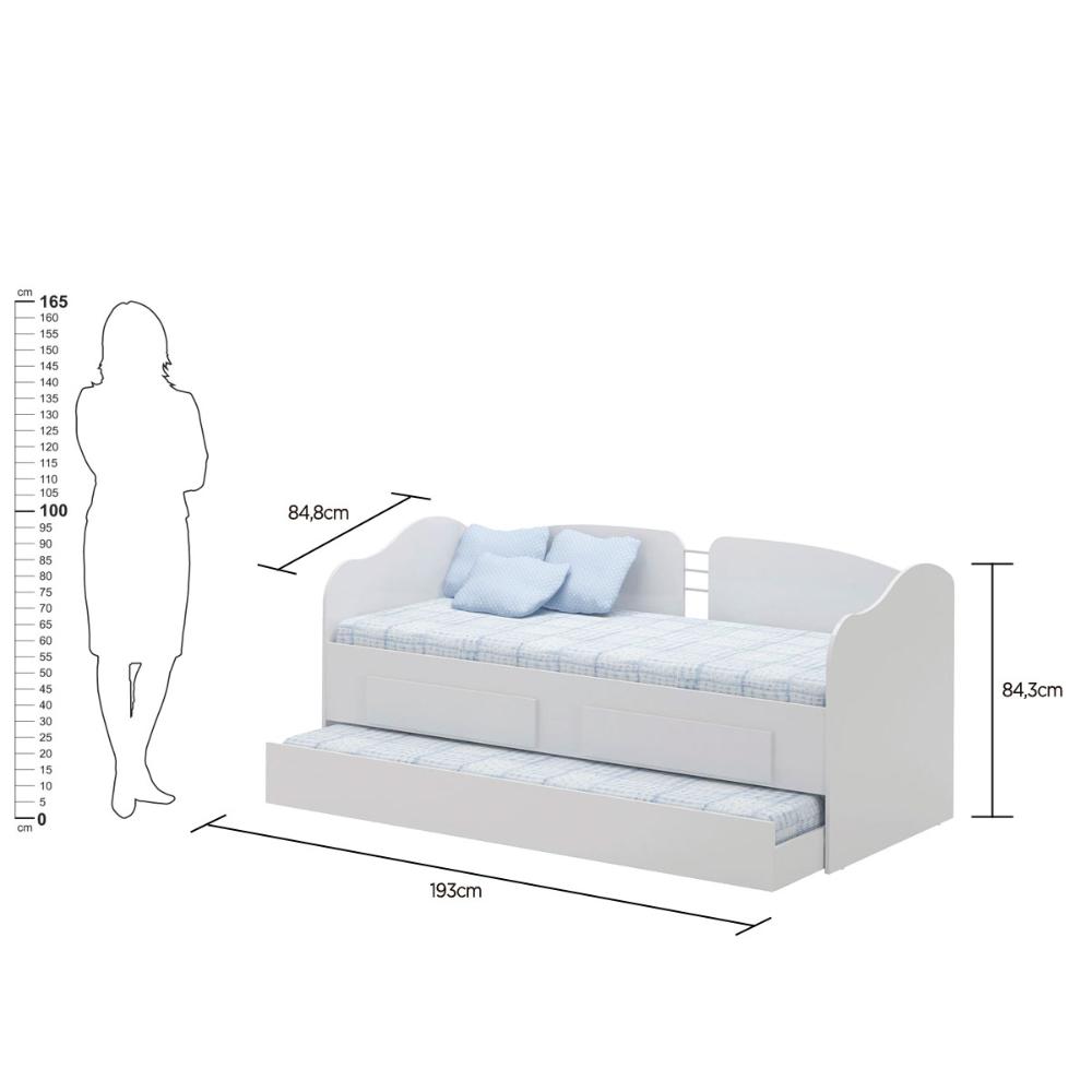 Sofá Cama Solteiro Ditália Cama Auxiliar 2 Gav. CM-08 Branco