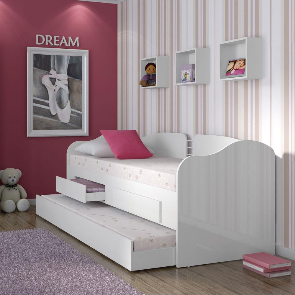 Sofá Cama Solteiro Ditália Cama Auxiliar 2 Gav. CM-08 Branco