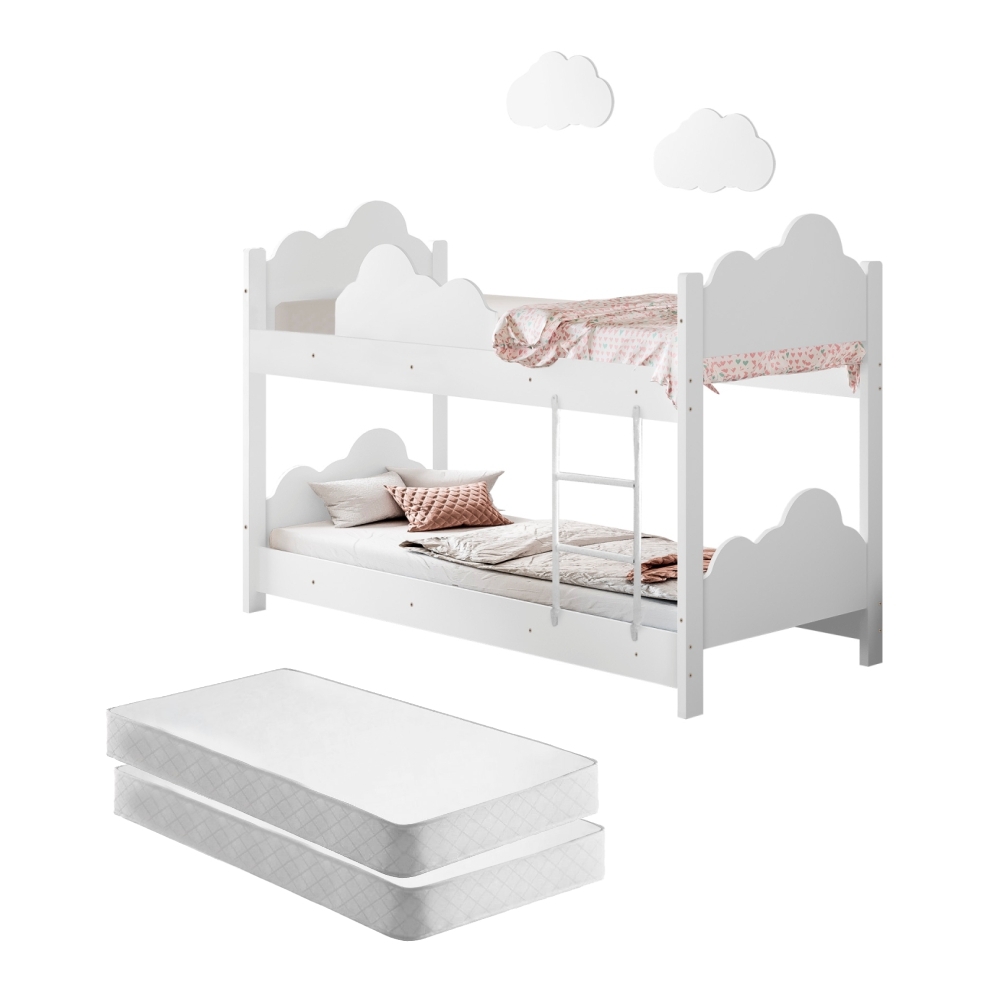 Beliche Ayla Branco com Colchões e 2 Luminárias Sonhos de Luz