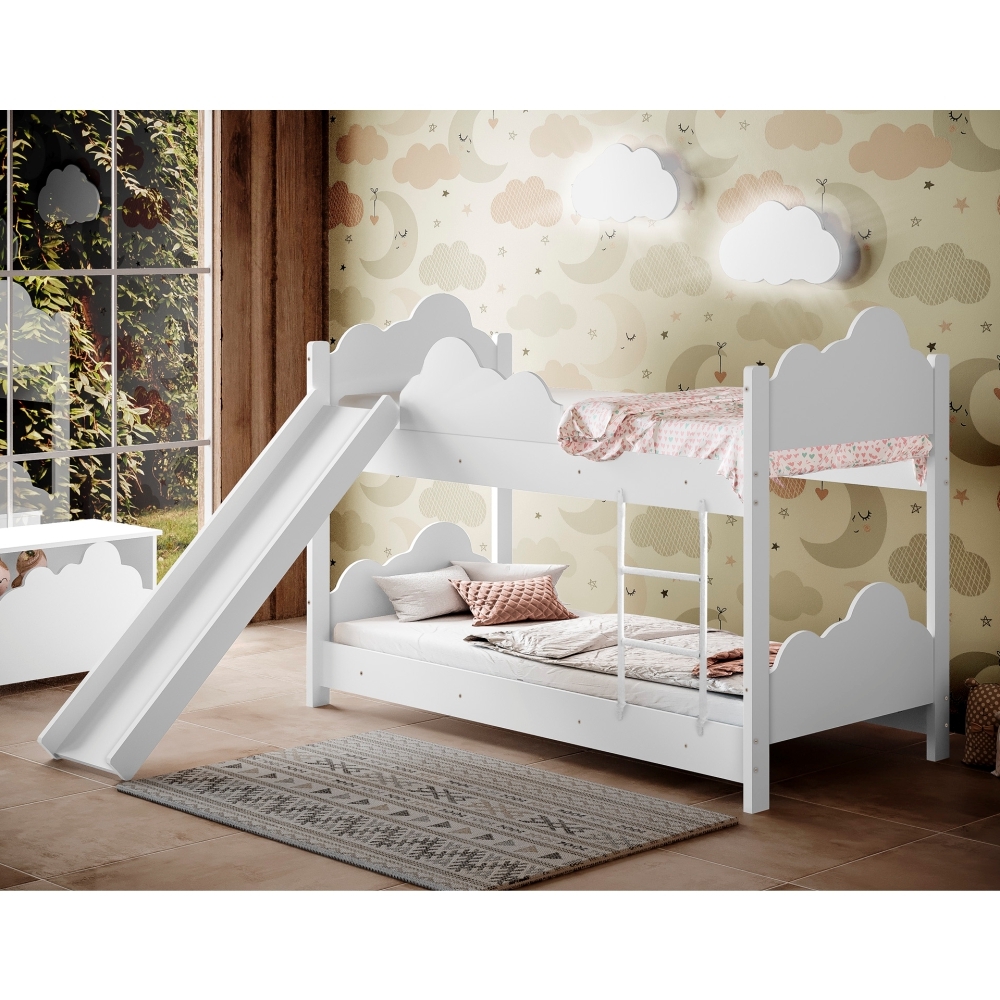 Beliche Ayla Branco com Escorregador Colchões e 2 Luminárias Sonhos de Luz