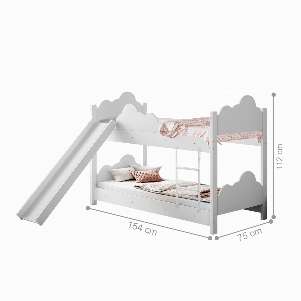 Beliche Ayla Branco com Escorregador Colchões e 2 Luminárias Sonhos de Luz