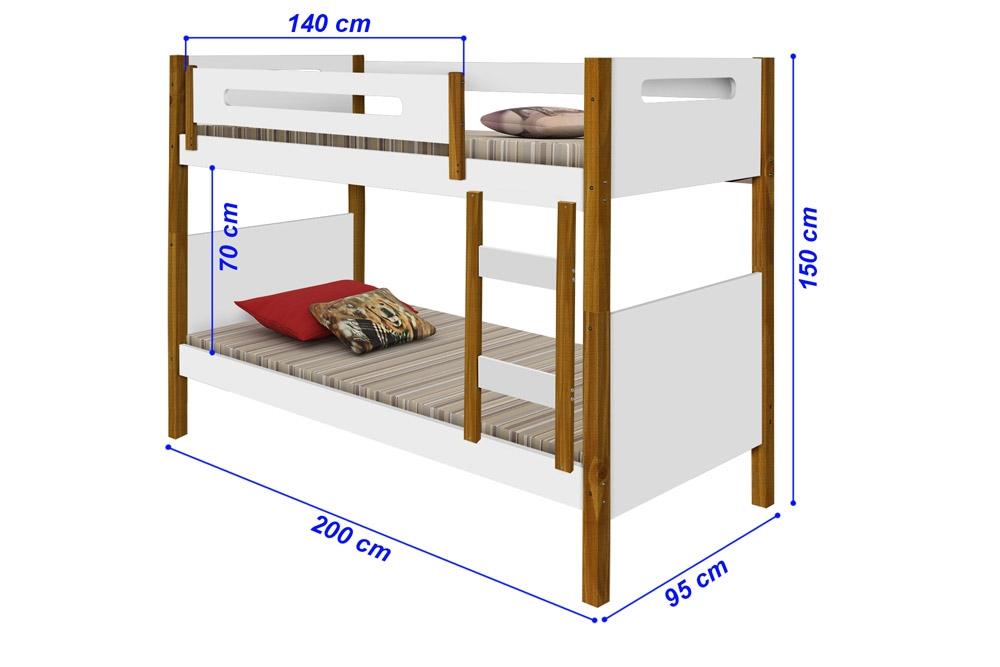 Beliche Heloisa Branco/Mel com Escada e Grade de Proteção com Cama Auxíliar com 3 colchões