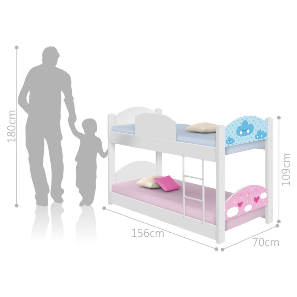 Beliche Infantil Nuvem Com 2 Colchões - Branco