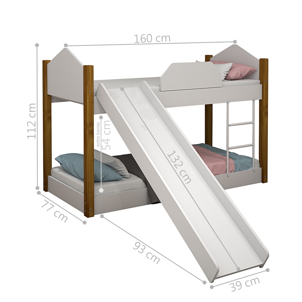 Beliche Infantil Soft Branco e Mel com Colchões e Escorregador