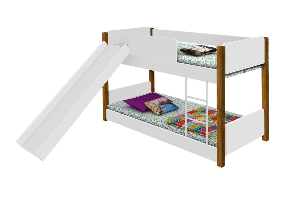 Beliche Mini Cama Branca e Mel com Escorregador
