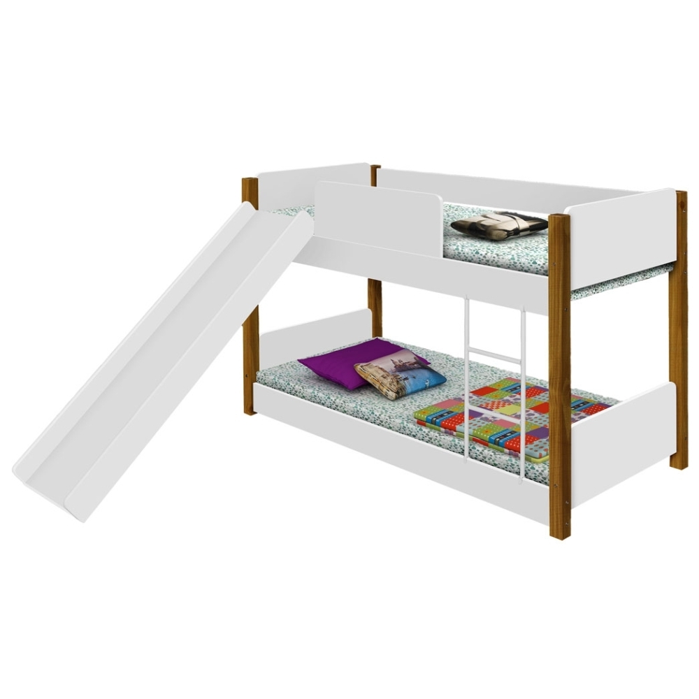 Beliche Mini Cama Branca e Mel com Escorregador e Colchões