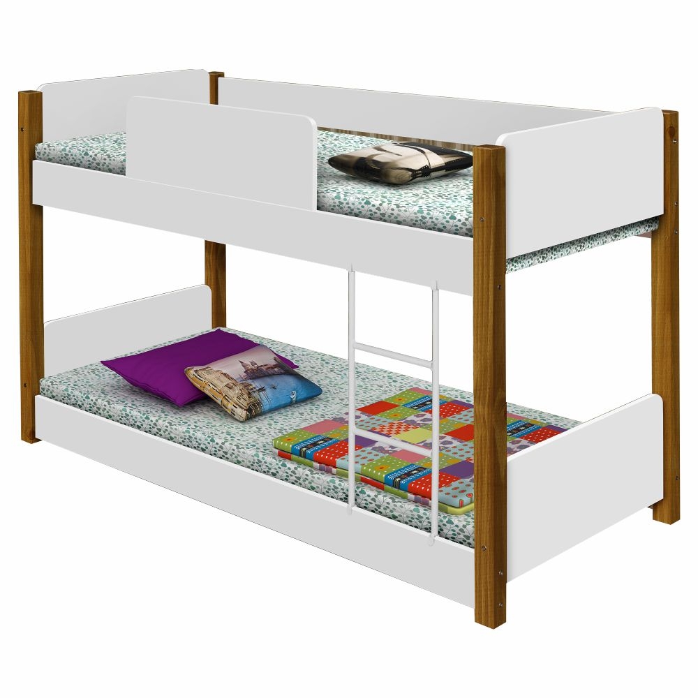 Beliche Mini Cama Branco e Mel com Colchões