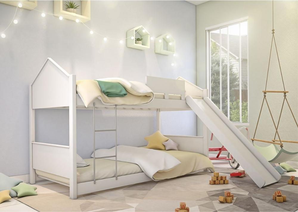 Beliche Solteiro com Escorregador Exclusiva Casinha - Branco