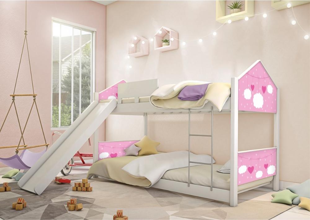 Beliche Solteiro com Escorregador Exclusiva Casinha - Rosa