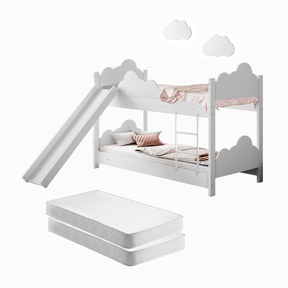 Beliche Sonho Doce Branca com Escorregador Colchões e 2 Luminárias Soninho