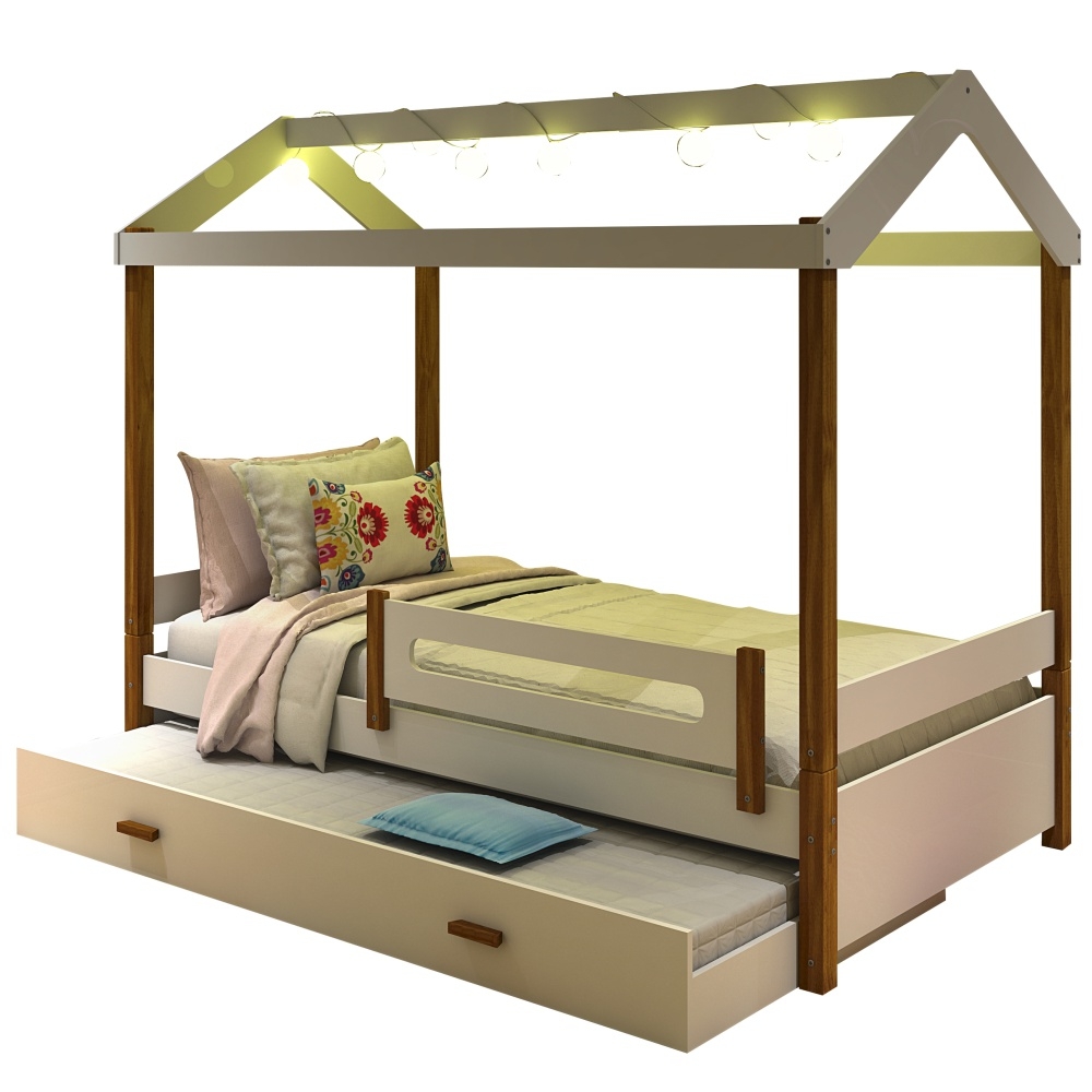 Bicama Montessoriana com LED Isa Branco e Mel