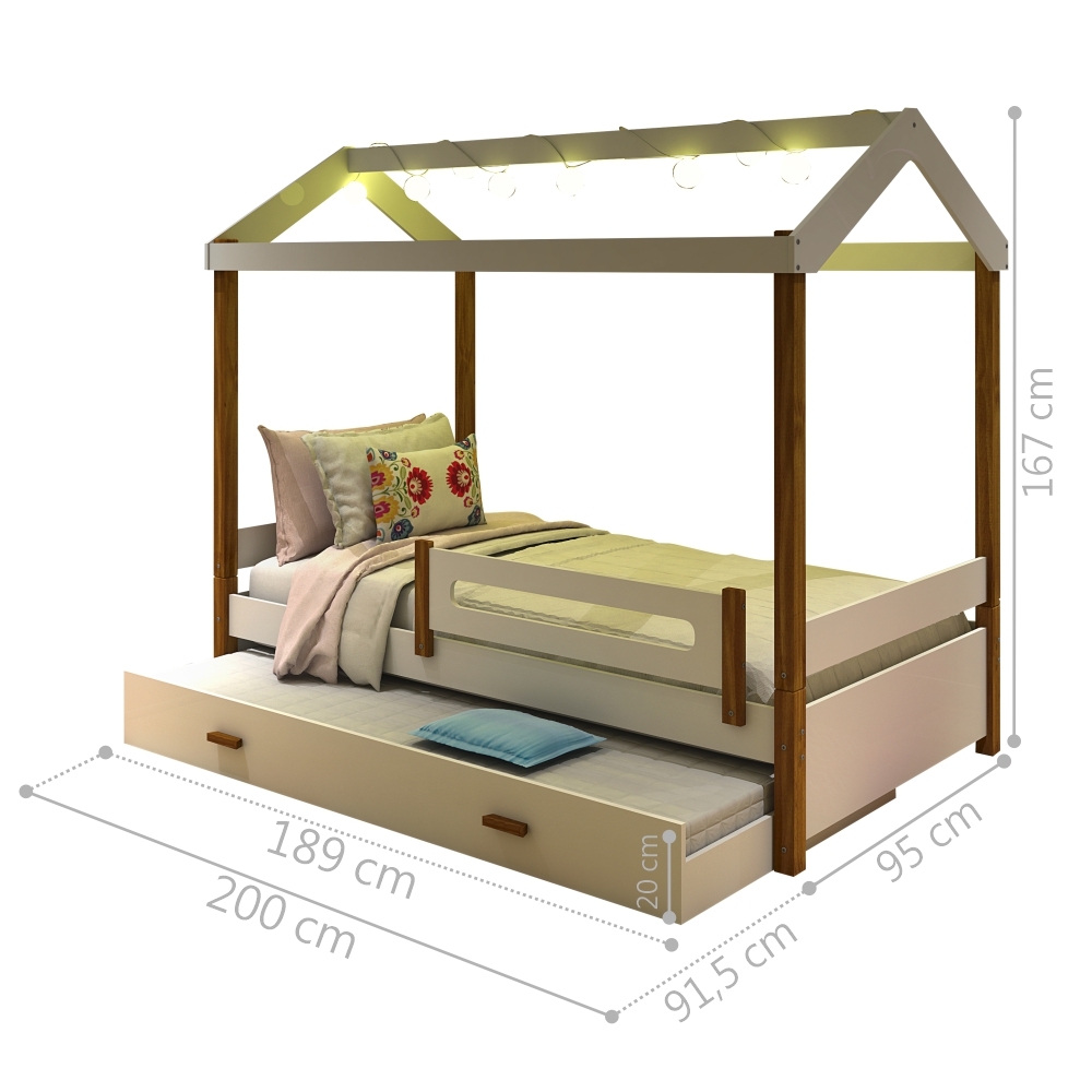 Bicama Montessoriana com LED Isa Branco e Mel