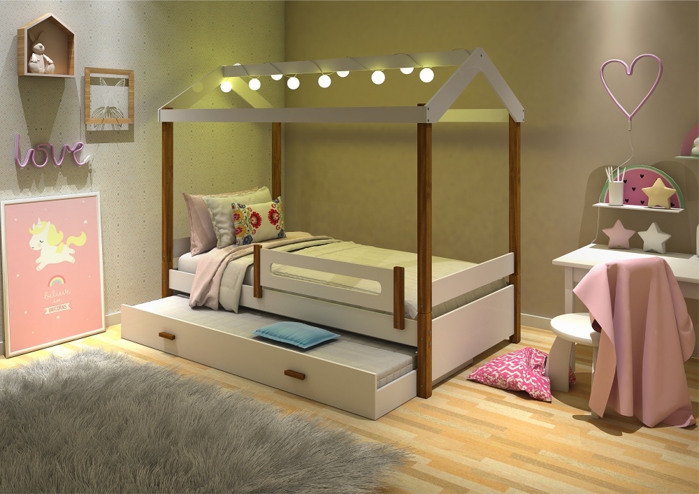 Bicama Montessoriana com LED Isa Branco e Mel