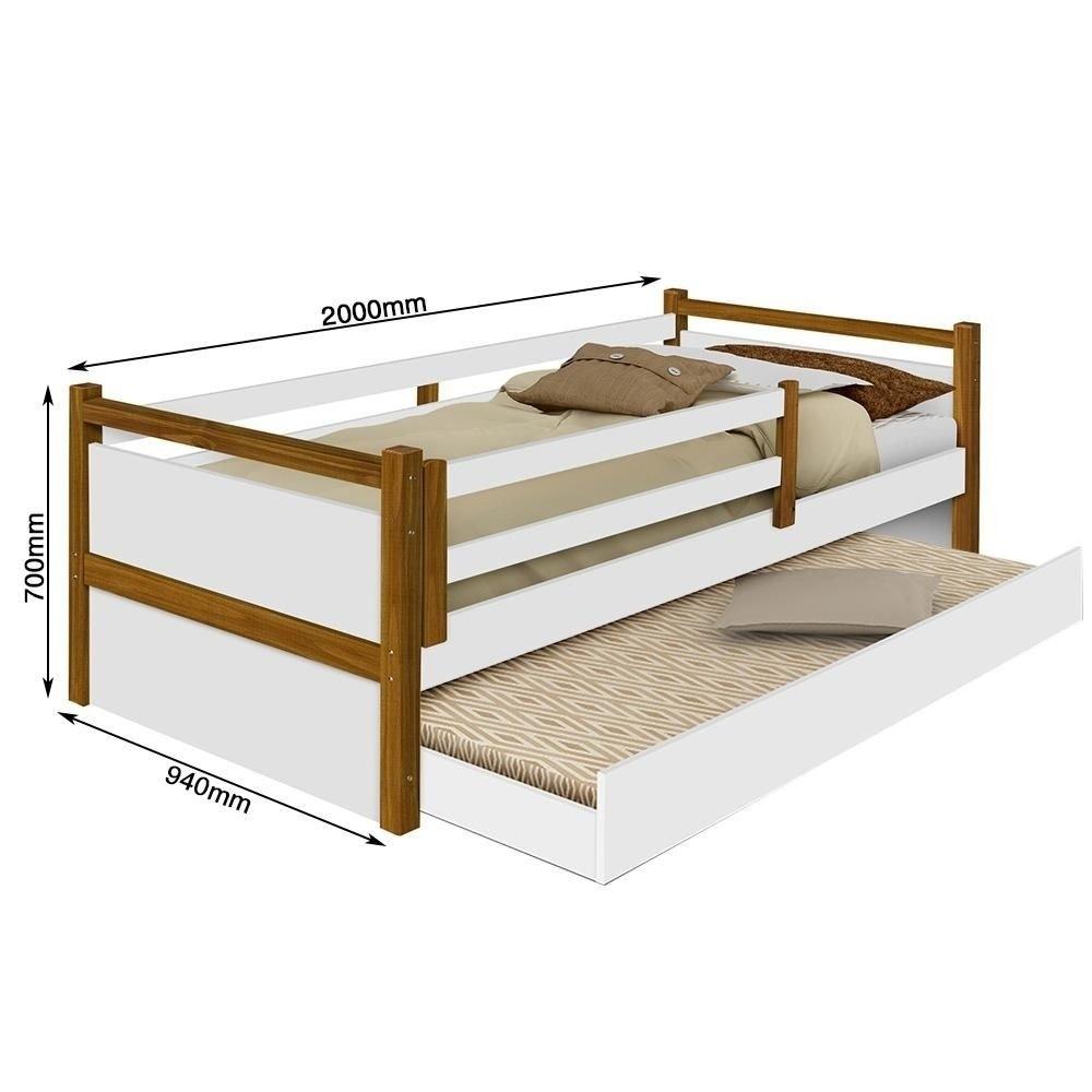 Cama Bianca Branco/Mel com Pés em Madeira com Cama Auxiliar com 2 colchões