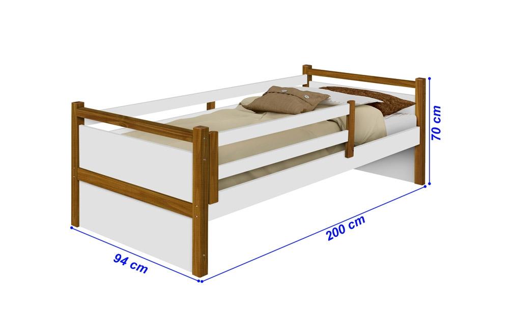 Cama Bianca Branco/Mel com Pés em Madeira com Cama Auxiliar com 2 colchões