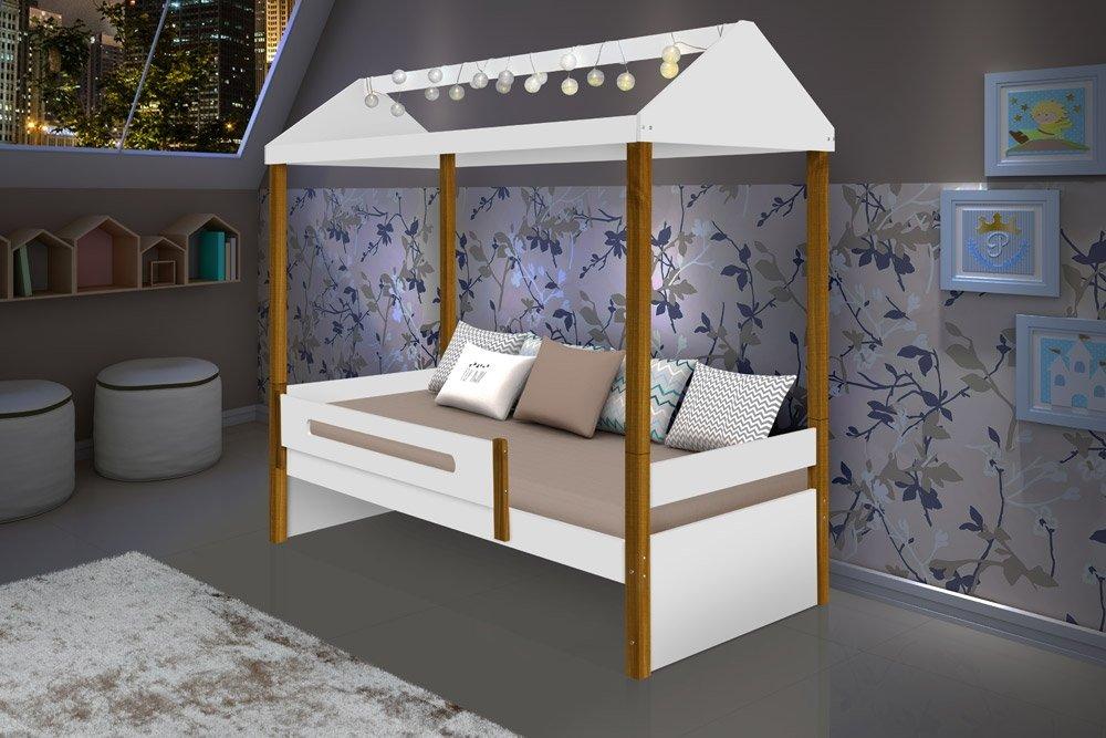 Cama Casa Sara Branca Com Cordão De Luzes Led