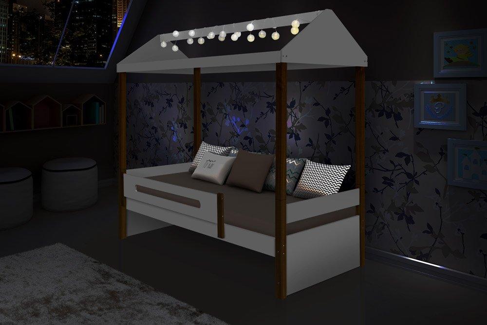 Cama Casa Sara Branca Com Cordão De Luzes Led