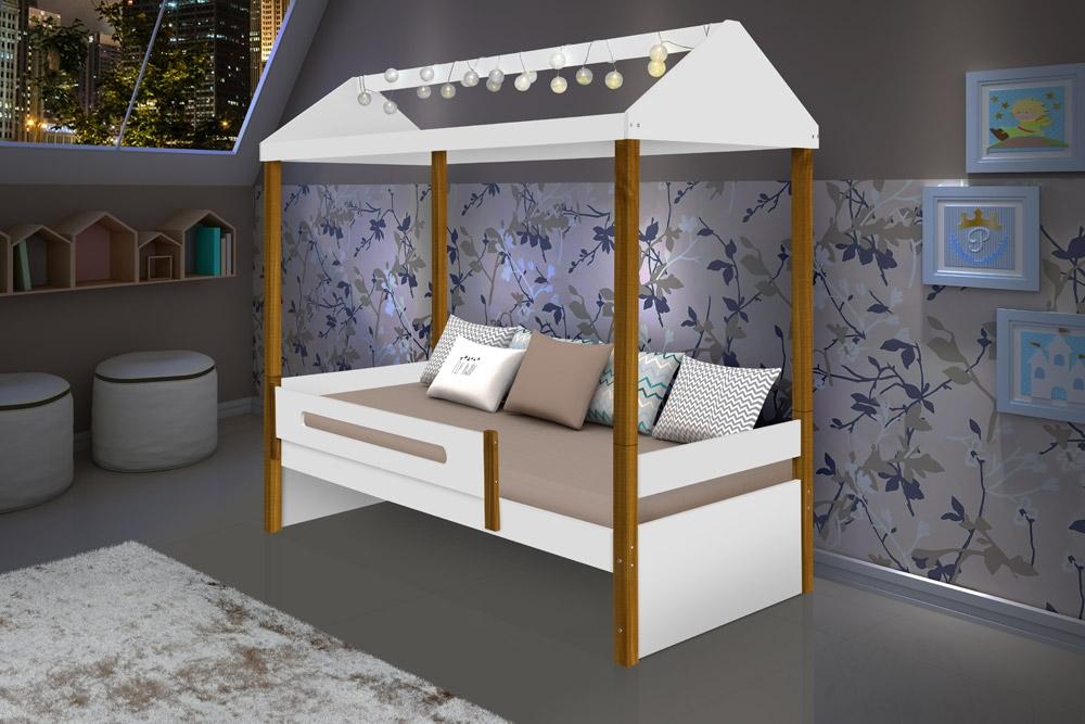 Cama Casa Sara Branca Com Cordão De Luzes Led Com Colchão