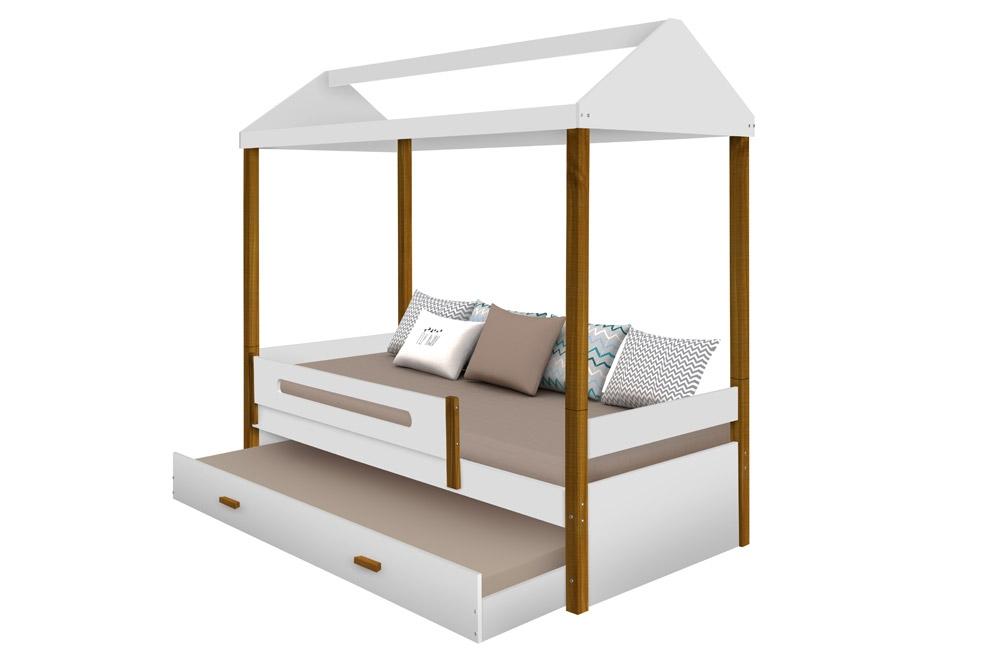 Cama Casa Sara Branca com Cama Auxiliar com 2 colchões