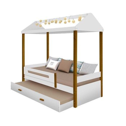 Cama Casa Sara Branca com Cama Auxiliar com 2 colchões e LED