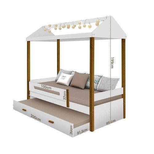 Cama Casa Sara Branca com Cama Auxiliar com 2 colchões e LED