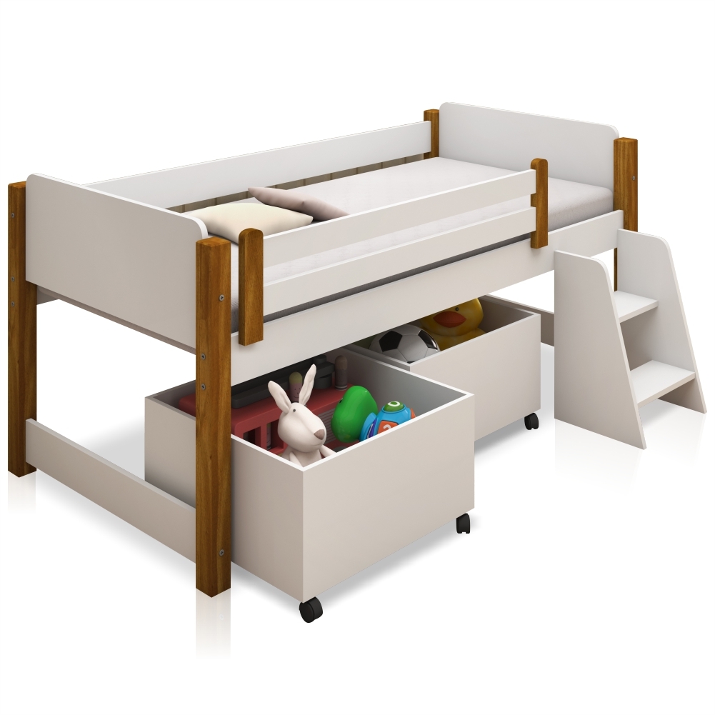 Cama Elevada Solteiro Lari com Nichos e Colchão
