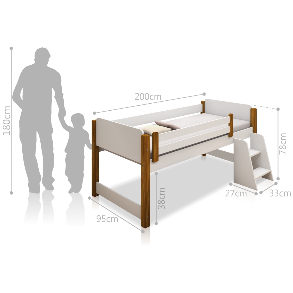 Cama Elevada Solteiro Lari com Nichos e Colchão