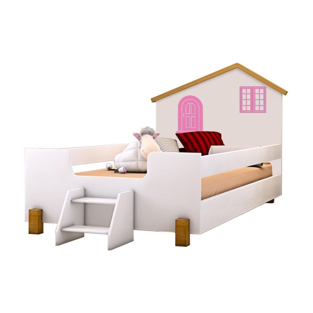 Cama Infantil Belíssima Branca e Rosa com 2 Luminárias e Colchão Divaloto
