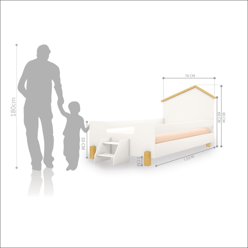 Cama Infantil Marques Branco/Natural com Colchão